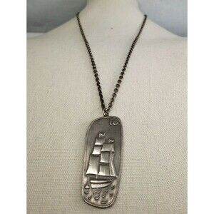 Vintage 1960'S Mid Century Jorgen Jensen Denmark Pewter #187 Nordic Ship Pendant
